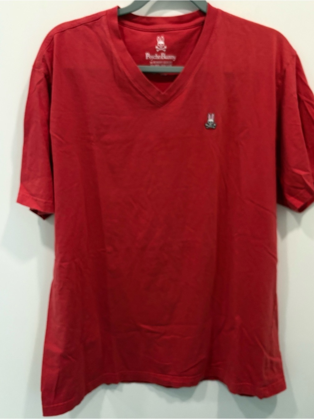 Psycho Bunny Men's Red V-Neck Tee with Embroidered Logo